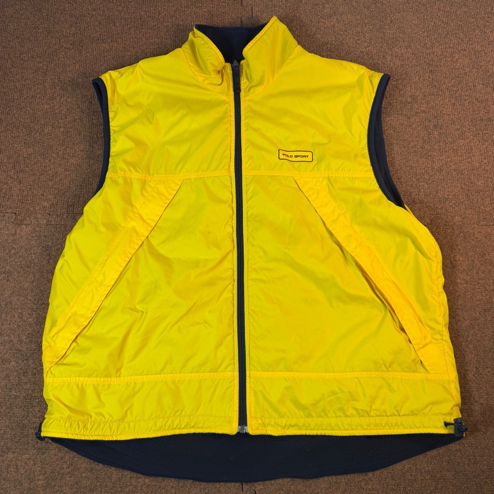 Polo Sport Ralph Lauren Reversible Vest Mens Yellow Nylon Navy Fleece XL A+ fit